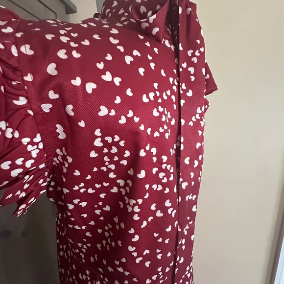 Heart print , red and white  Tiered Maxi Dress with Flutter Sleeves - Picture 9 of 12